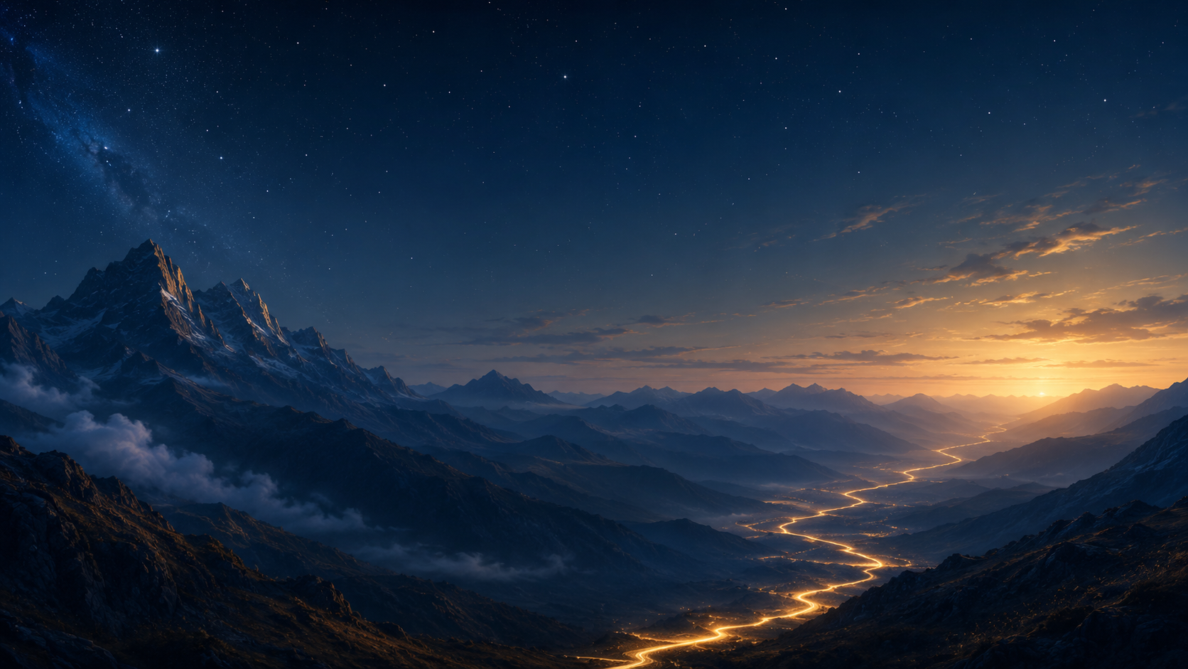 Mountain path at sunrise